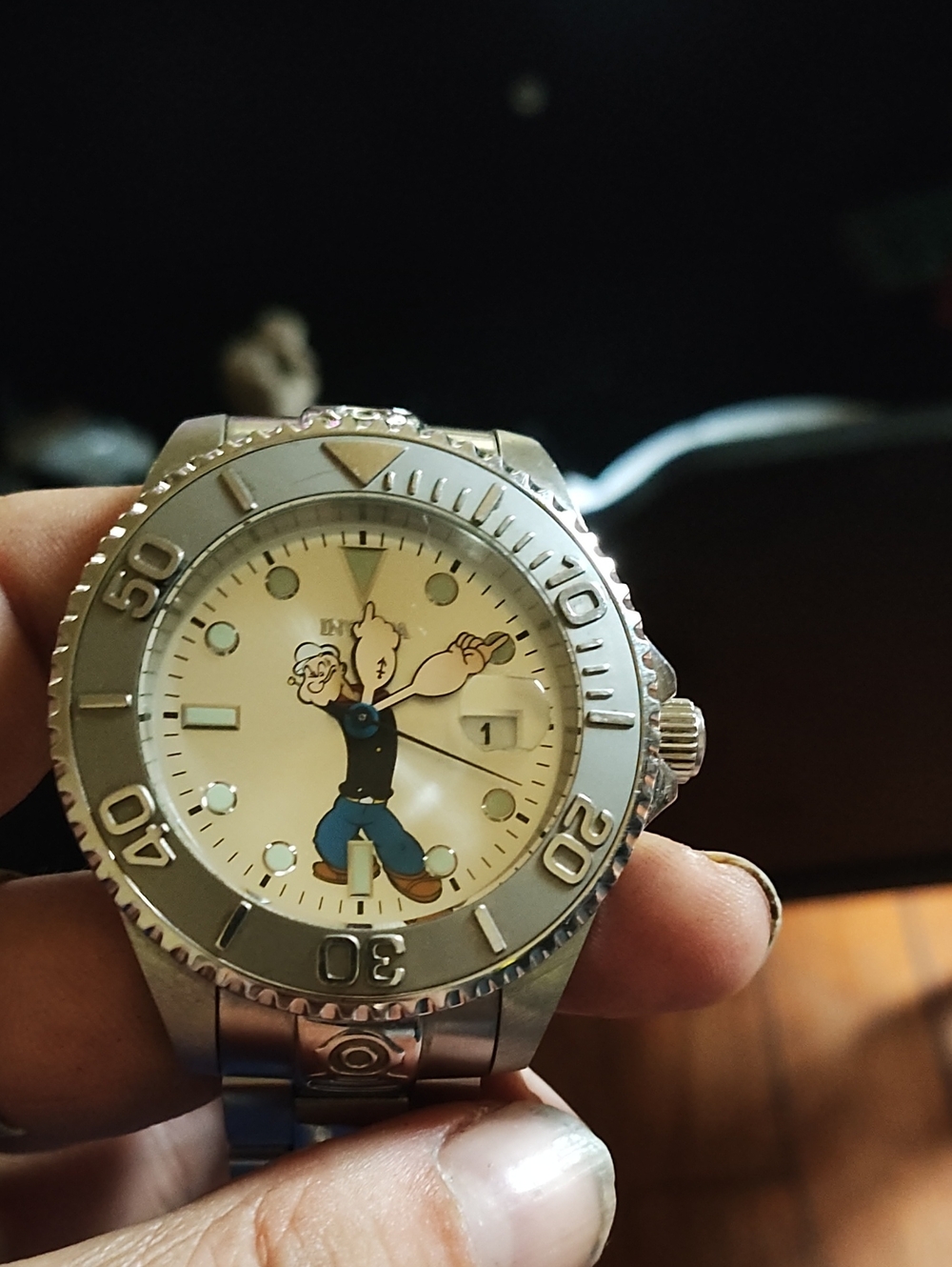 Popeye Stainless Steel Character Dive Watch - Silver & Cream Dial